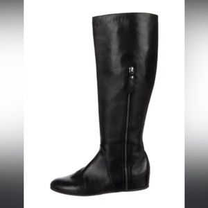 Stuart Weitzman black wedge knee high leather riding boots Size 7.5M
